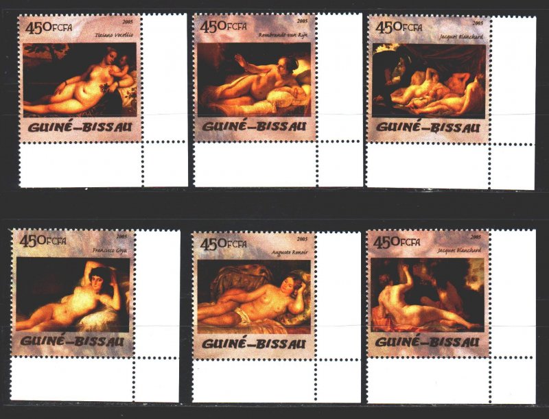 Guinea-Bissau. 2005. 2844-49. Nude painting, paintings. MNH.