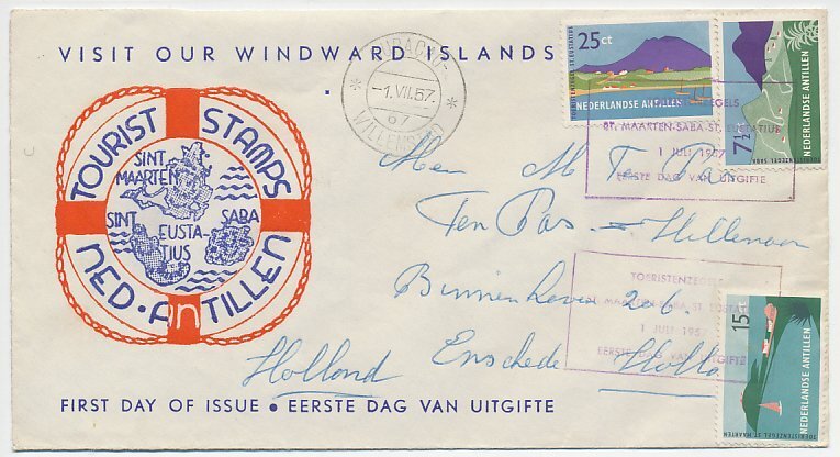 Cover / Postmark Netherlands Antilles 1957 Tourism Windward Islands