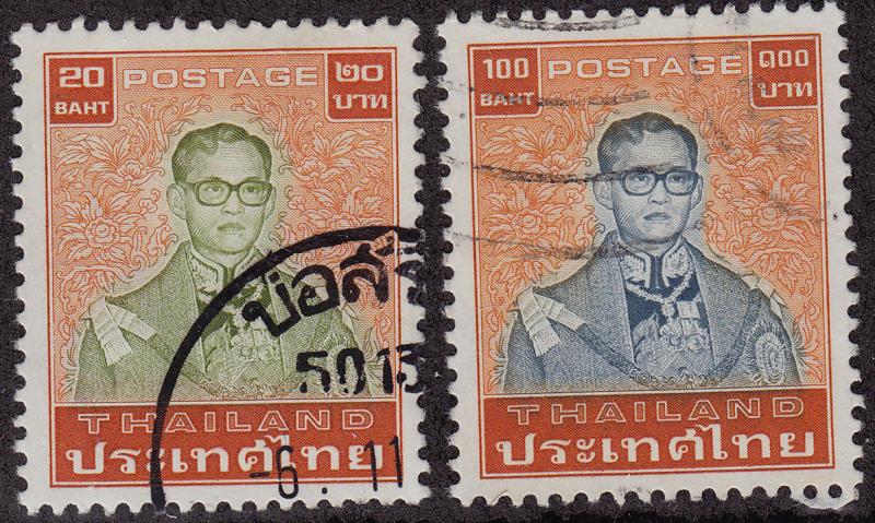 THAILAND Used Scott # 1091, 1093 King Adulyadej - pencil #s (2 Stamps)