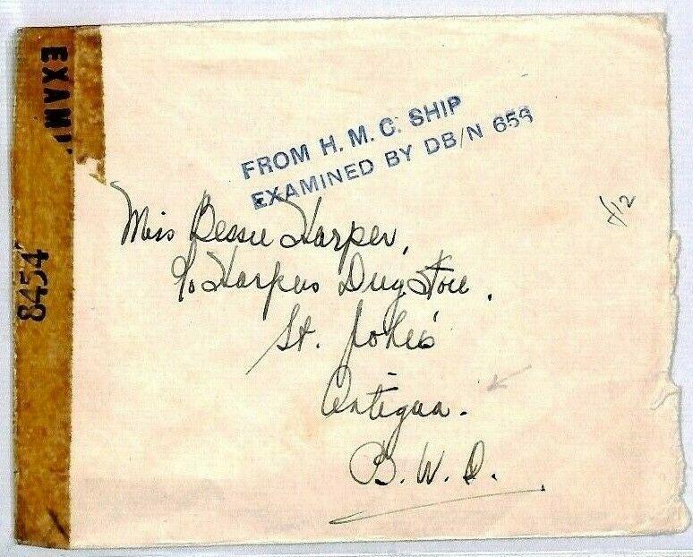 ANTIGUA WW2 Naval Cover From CANADIAN SHIP CENSOR 1944 USA Tape {samwells}CS261