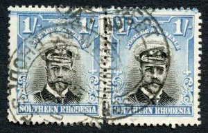 Southern Rhodesia SG10 1/- Black and Light Blue Pair Cat 26+ pounds