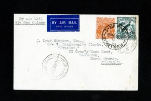 New Guinea Cover Rare Air Mail w/ 2x stamps 3x cancels
