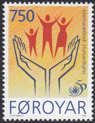 Faroe Islands 1998 MNH Sc #338 7.50k UN Declaration of Human Rights 50th anni...