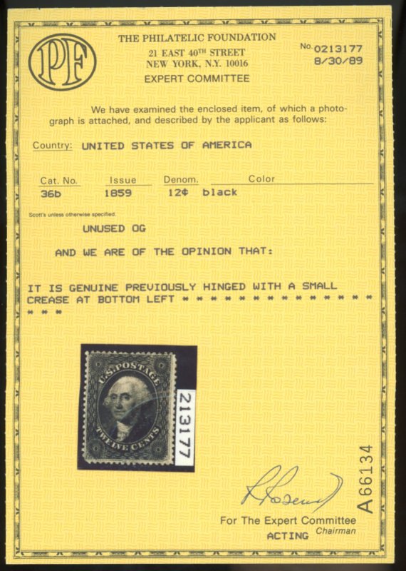 U.S. #36b MINT WITH PF CERT