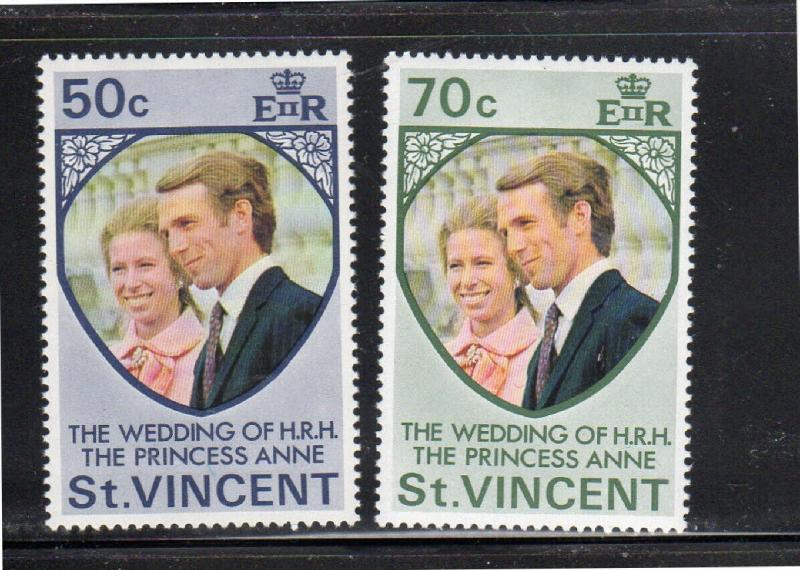 ST. VINCENT #358-359  1973 WEDDING OF PRINCESS ANNE  MINT VF LH O.G