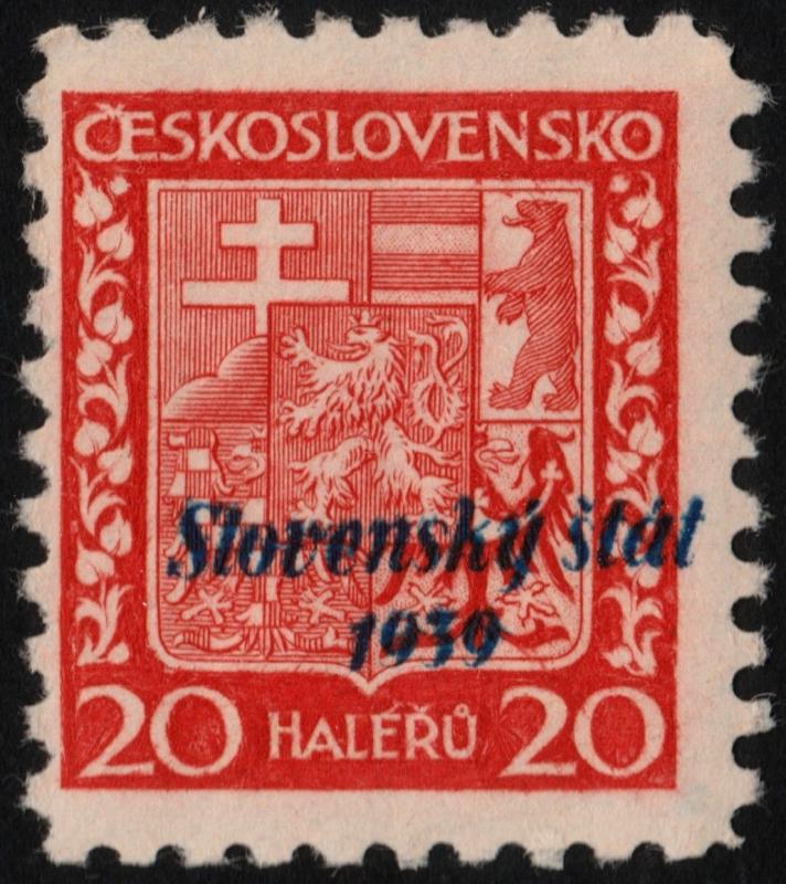 ✔️ SLOVAKIA 1939 - DOWNWARDS SHIFTED OVERPRINT - SIGNED - SC.4 MNH OG [SK004X]