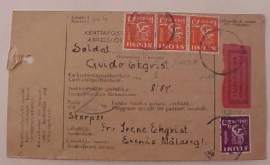 FINLAND KENTTA RECEIPT CARD WITH LABLE 1942