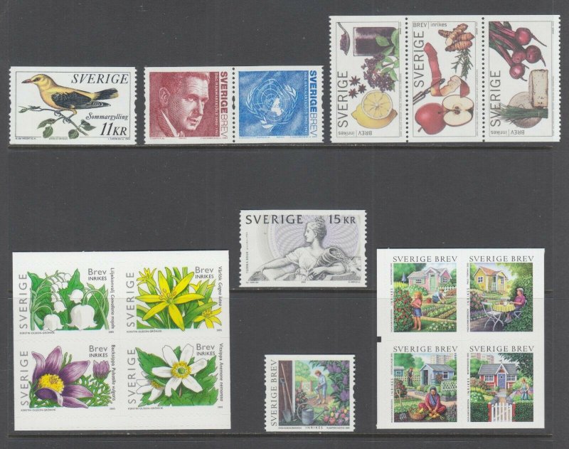 Sweden Sc 2505-2511, MNH. 2005 issues, run of 6 complete sets, fresh, bright, VF