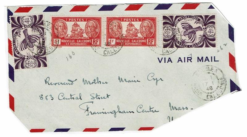 New Caledonia 1948 Airmail Partial Cover to Mass, See notes - Lot 101717