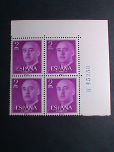 ​SPAIN-1956 SC# 830 WORLD STAMP DAY GENERAL-FRANCO -MNH BLOCK OF 4 VERY FINE