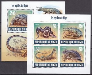 Niger, 2011 issue. Reptiles sheet of 4 and Turtle s/sheet. ^