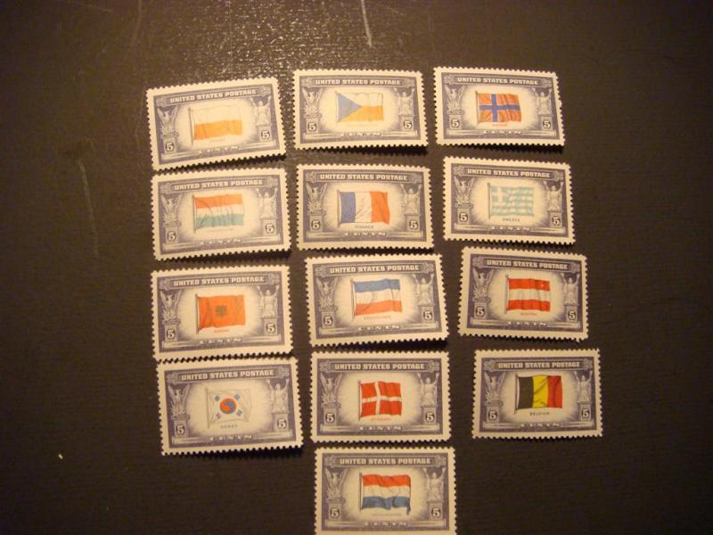 US # 909-921 mnh flags occupied countries 1943  s71h