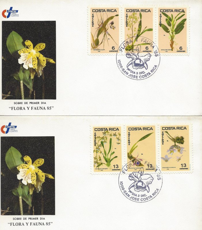 Costa Rica Orchids Sc 334a, 337a Strip of 3 Set of 2 FDC 1985