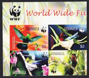 Dominica Birds WWF Caribs Imperf Block of 4 WWF Logo 2005 MNH SC#2520 a-d