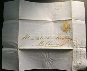 1864 Hobart Tasmania General PO Letter Sheet Cover To Melbourne Australia