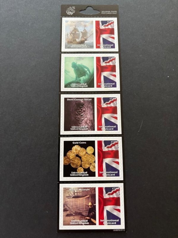 Scarce Royal Mail Self-adhesive Postcard Stamps in Strip of 5 with The Mary Rose