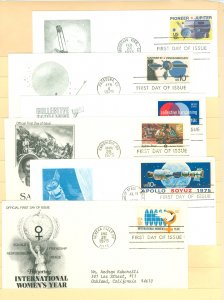 US 1556/1571 1975 6 different addressed FDCs with artmaster & artcraft cachets; Pioneer Space Probe, Unmanned Mariner, Collectiv