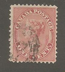 Canada  Scott #14  Used  light cancel   Scott CV $90.00