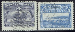 NEWFOUNDLAND 1910 GUY ISSUE 4C AND 5C PERF 12 USED