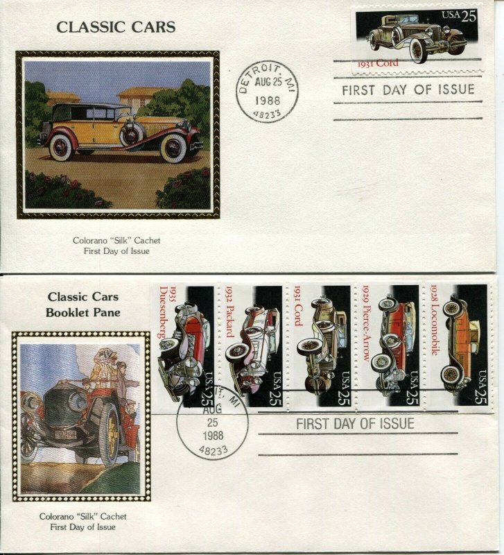 USA #2381-2385 #2385a Classic Cars FDC First Day Issue Cover Postage SILK Cachet