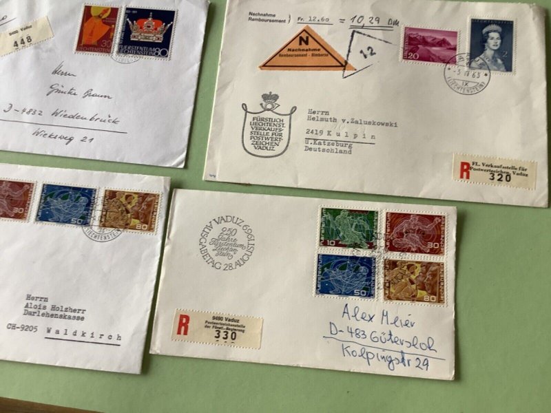 Liechtenstein registered postal stamps covers 9 items Ref A1414