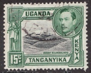 1952 Kenya Uganda Tanganyika  Sc #73 - 15¢ KGVI, Mount Kilimanjaro Used Cv$6