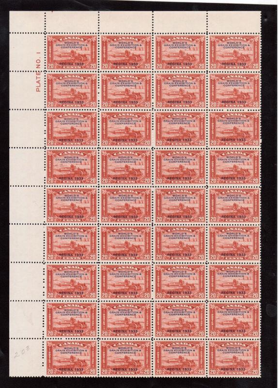 Canada #203 VF/NH Plate #1 UL Sheet Of Thirty Six