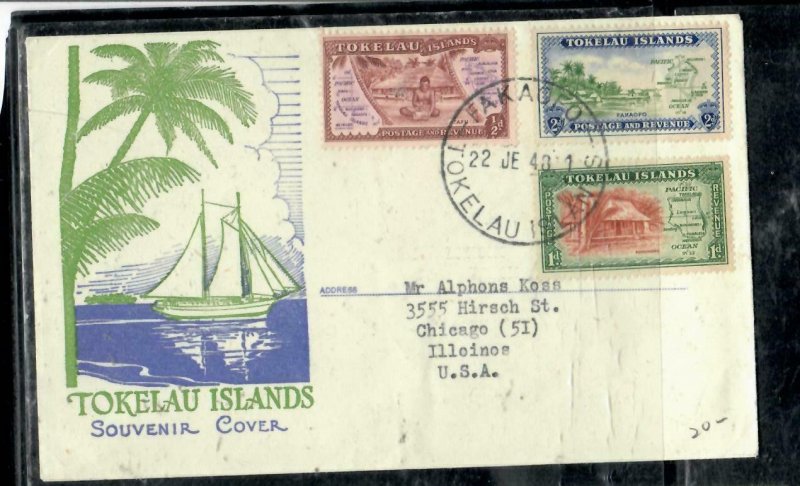 TOKELAU ISLANDS COVER (P0303B) SET OF 3 CACHETED FDC TO USA 