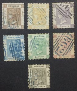 MOMEN: HONG KONG SG #1-7 1862-3 NO WMK USED £1,240 LOT #65134