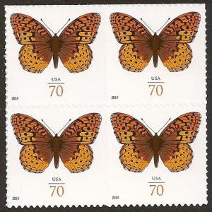 US 4859 Great Spangled Fritillary Butterfly 70c block 4 MNH 2014