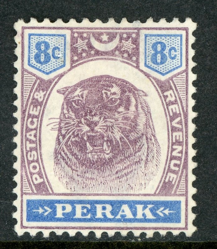 Malaya 1895 Perak 8¢ Lilac & Blue  Tiger Scott 52 Mint K75 ✔️