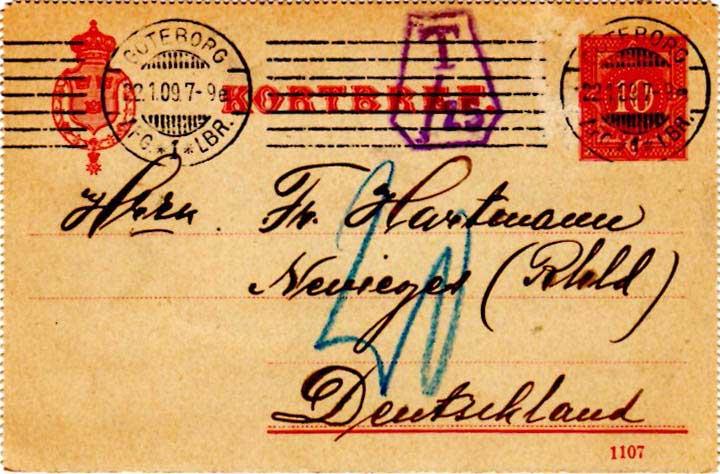 Sweden 10o Numeral Letter Card No Selvedge 1909 Goteborg, Afg-1-Lbr. to Nevig...