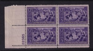 1939 BASEBALL Centennial 3c purple Sc 855 MNH plate block of 4 (T1