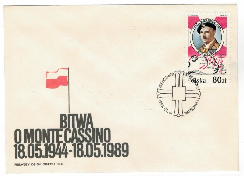 Poland 1989 FDC Stamps Scott 2906 Second World War II Battle of Monte Cassino