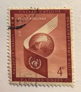 United Nations,  New York,  1957 Scott C5 used - 4c,  World and UN-Symbol