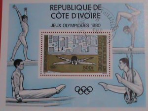 IVORY COAST  STAMP: 1980  OLYMPIC GAMES:   CTO S/S SHEET WITH FIRST DAY OF ISSUE