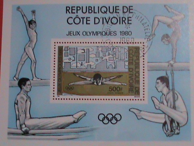 IVORY COAST  STAMP: 1980  OLYMPIC GAMES:   CTO S/S SHEET WITH FIRST DAY OF ISSUE