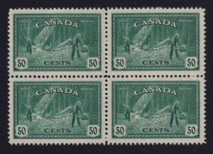 Canada Sc #272 (1946) 50c dark blue green Logging Block of 4 Mint VF NH  