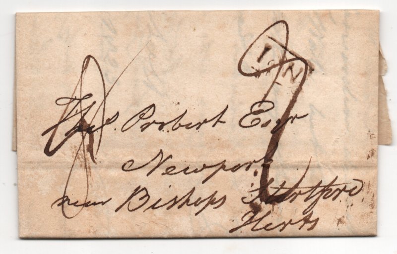 GB 1823 Pre Stamp Entire to Bishops Stortford WS35238