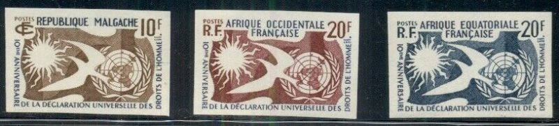 FRENCH EQUITORIAL AFRICA 1958 HUMAN RIGHTS TRIAL COLOR PROOFS IMPERFORTE OG NH