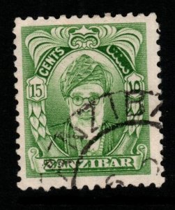 ZANZIBAR SG341a 1953 15c YELLOW-GREEN FINE USED