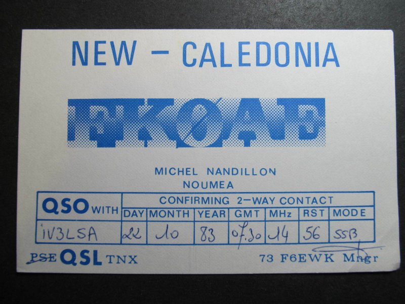 9958 Amateur Radio QSL Card NOUMEA NEW CALEDONIA