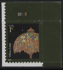 US 3749A (mnh, w/plate #) 1¢ Tiffany lamp (2008)