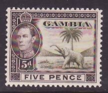 Gambia-Sc#136A- id9-unused og NH 5p KGVI-Elephants-1938-46-any rainbow affect in