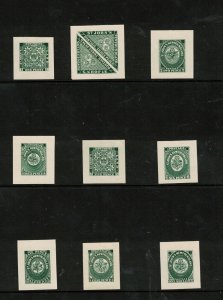 Newfoundland #1DP - #9DP Extra Fine Trade Sample Die Proofs In Deep Green