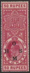 INDIA 1908 OHMS on KEVII Telegraph 50R carmine top value.
