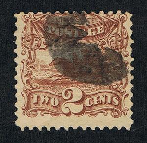 GENUINE SCOTT #113 USED 1869 BROWN PICTORIAL CLEAR G-GRILL NEGATIVE STAR CANCEL