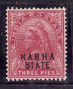 India-Nabha State-Sc#26- id5-unused hinged 3 pies Queen Victoria-1900-