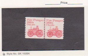 US Scott # 1908, Plate #11 Coil Line Pair 1981 Fire Pumper 20c FVF MNH