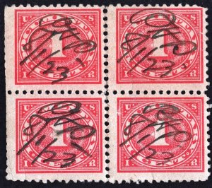 R228 1¢ Documentary Stamp Block of Four (1917) Used/Fault